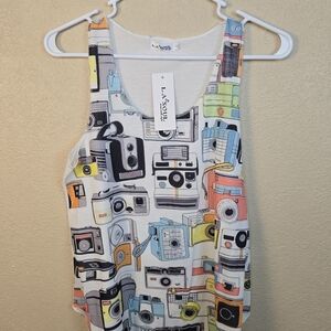 LA Soul Women's Retro Camera Print Tank Top Small NWT (5569)